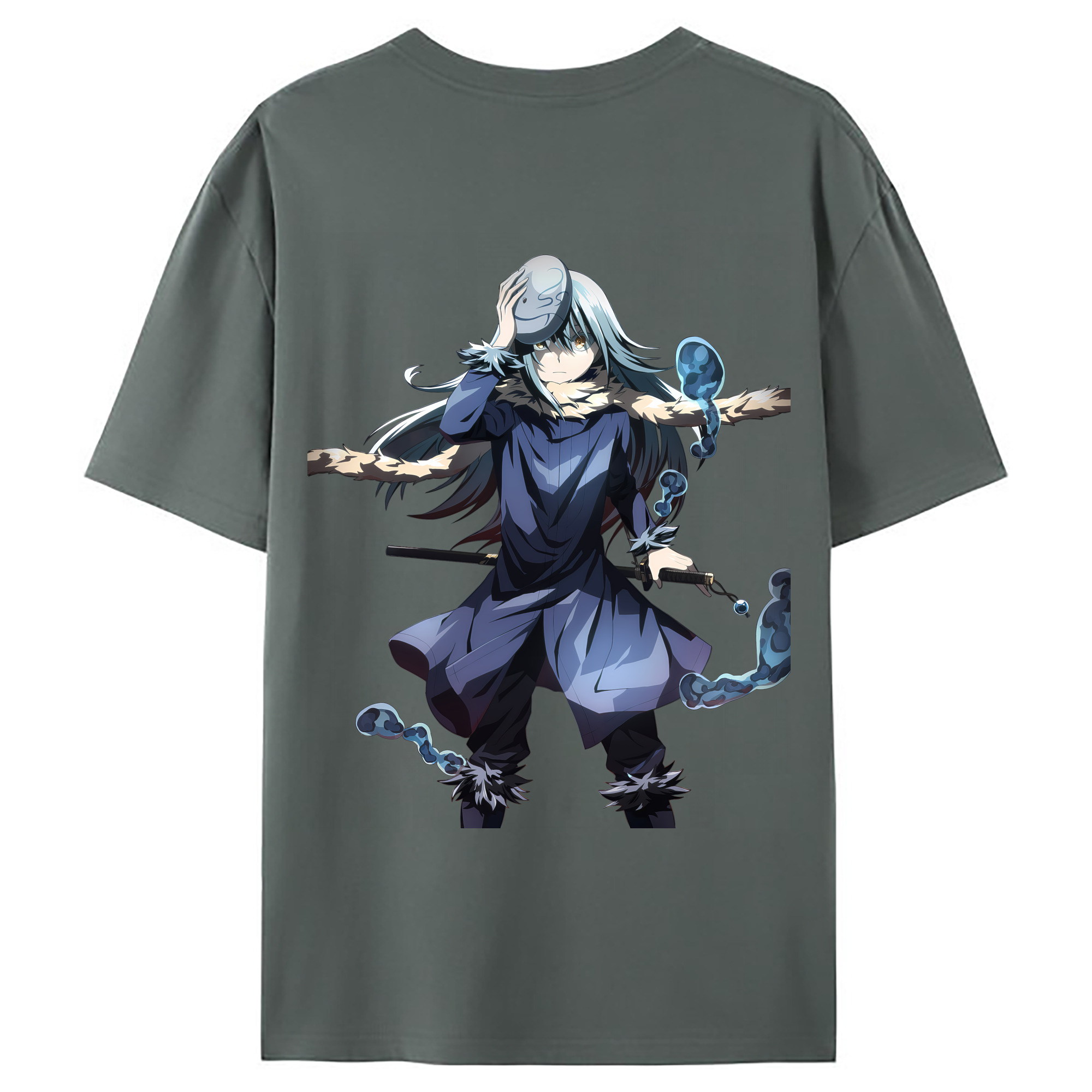 （画像用） 転スラ Regarding Reincarnated to Slime 綿100％ メンズ半袖Tシャツ（バックプリント） 通気性